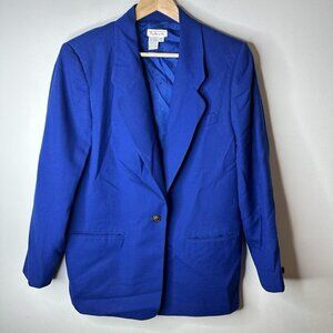 Vintage Talbots Blazer Jacket Womens 12 Royal Blue‎ Wool Career Classic USA Made